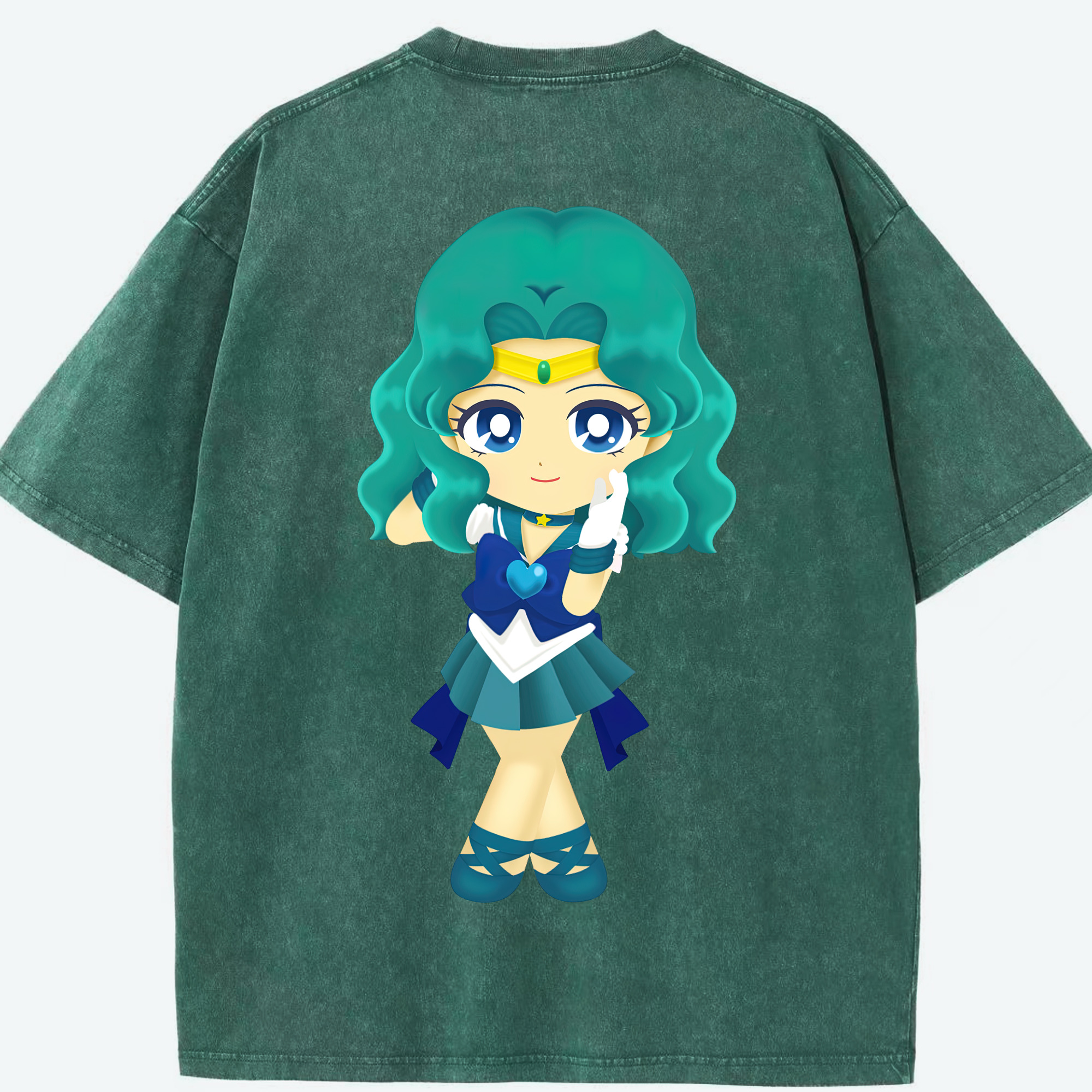 （画像用） 美少女戦士セーラームーン 海王 みちる（かいおう みちる） Sailor Moon Kaiou Michiru 綿100% ヴィンテージ風 半袖Tシャツ（背面プリント）